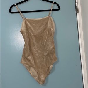 Beige velvet body suit